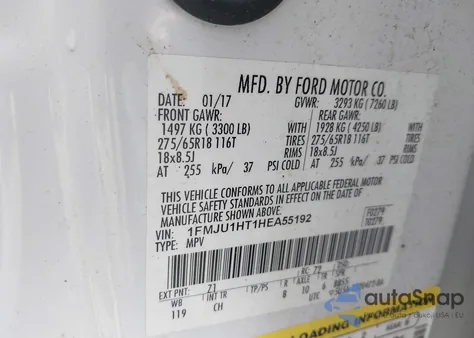 2017 Ford Expedition Xlt z USA, uszkodzony, nr VIN 1FMJU1HT1HEA55192